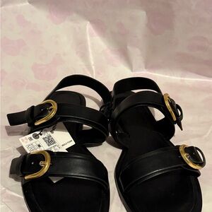 Zara Black Sandals with Gold Accents